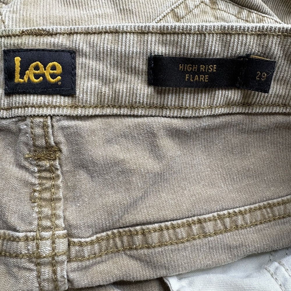 Lee Women's 29 Beige Corduroy High Rise Flare Side Zip Hippy Bell Bottom Pants - Picture 7 of 9